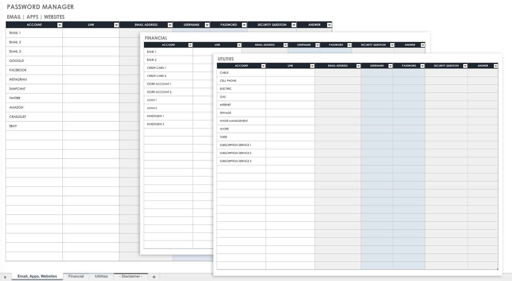 Microsoft Excel Password Template Free Password Templates and Spreadsheets