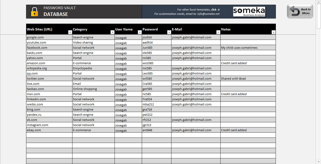 Microsoft Excel Password Template Password Keeper Free Password List Template In Excel