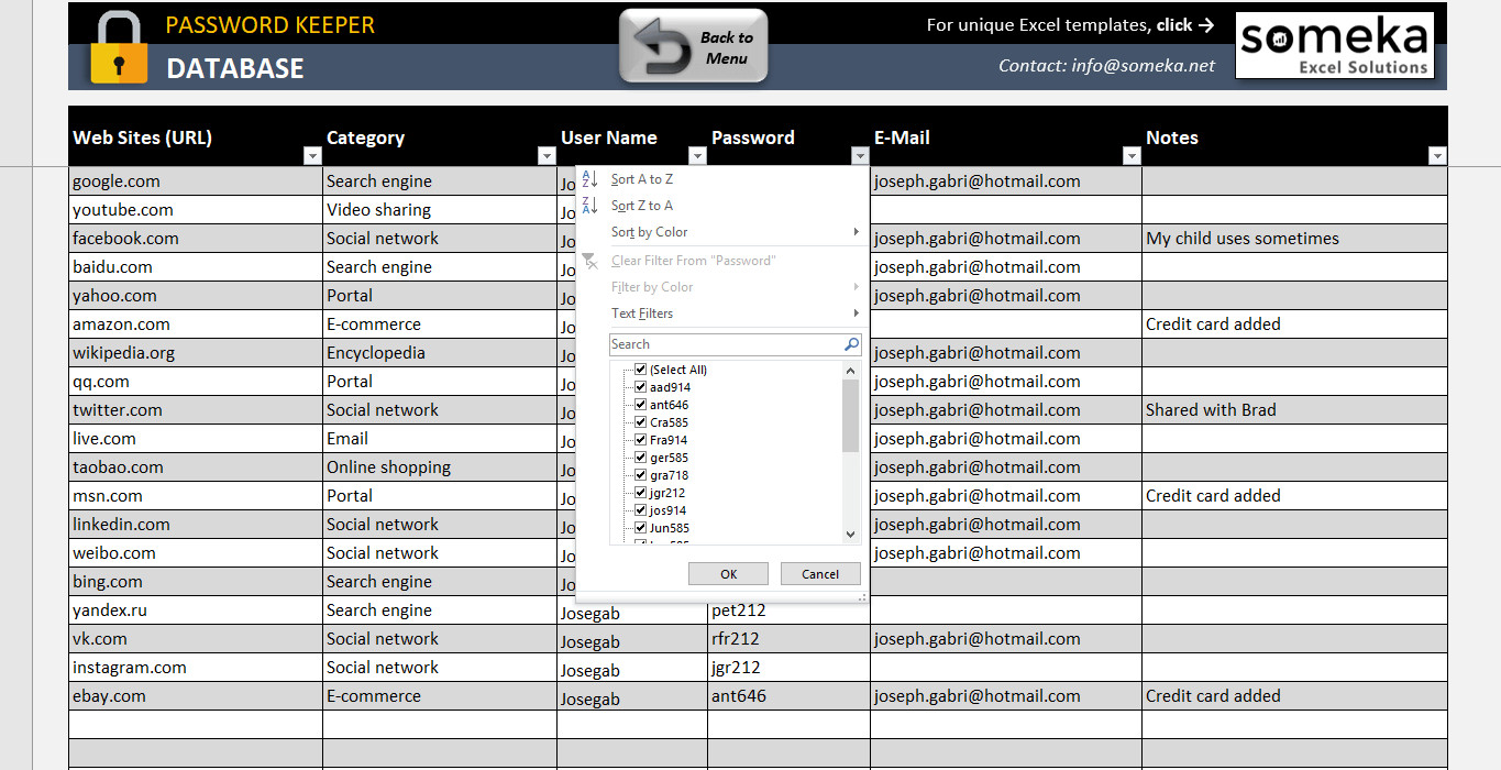 Microsoft Excel Password Template Password Keeper Free Password List Template In Excel