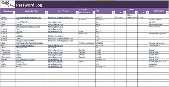 Microsoft Excel Password Template Password Log Excel and Pdf Template Password Tracker