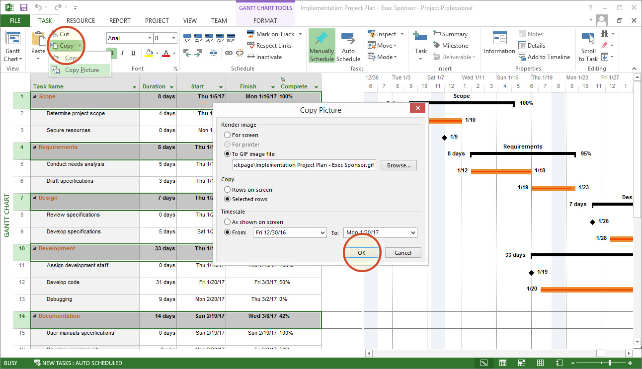 Microsoft Excel Timeline Templates Microsoft Project Tutorial Exporting to Powerpoint