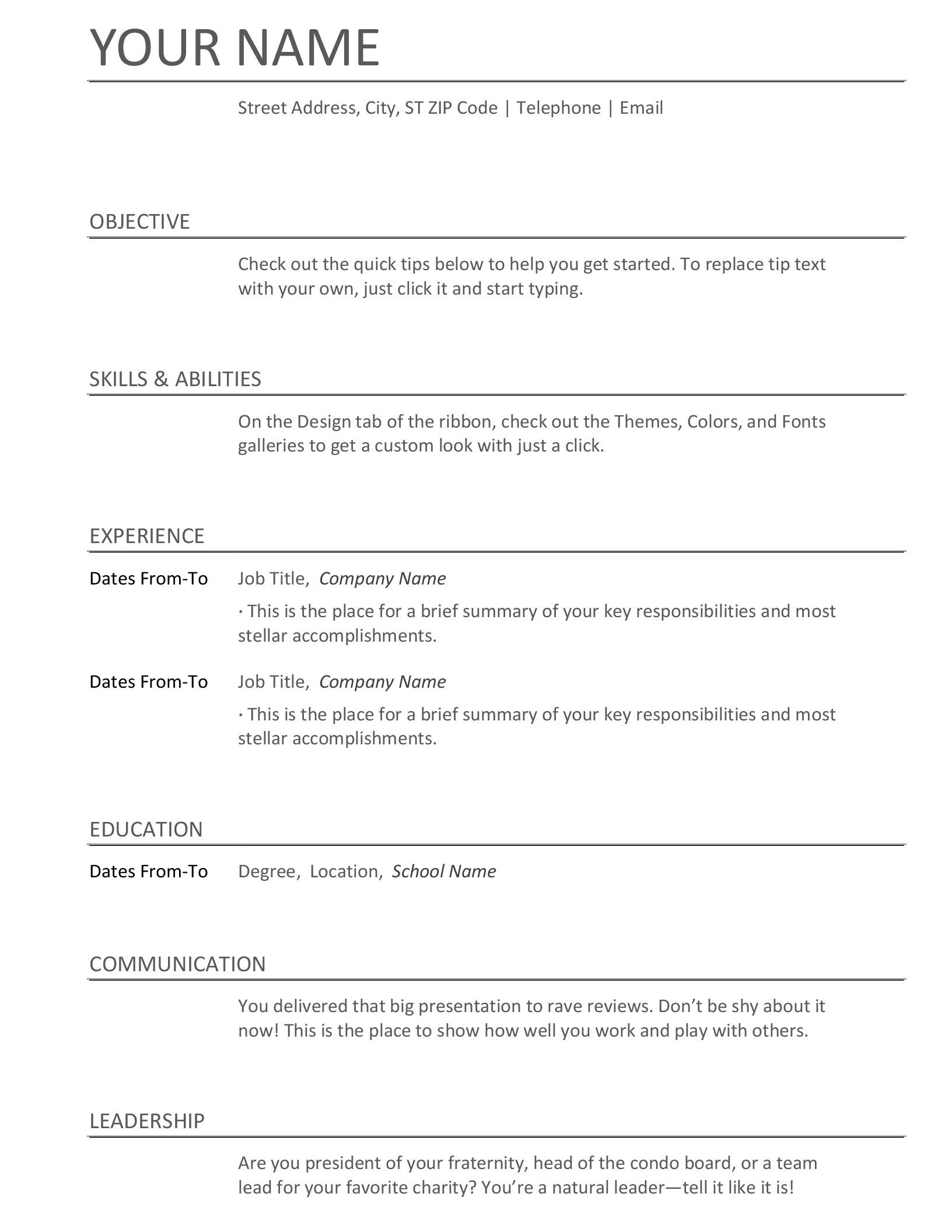 Microsoft Office Templates Resume Resumes and Cover Letters Fice