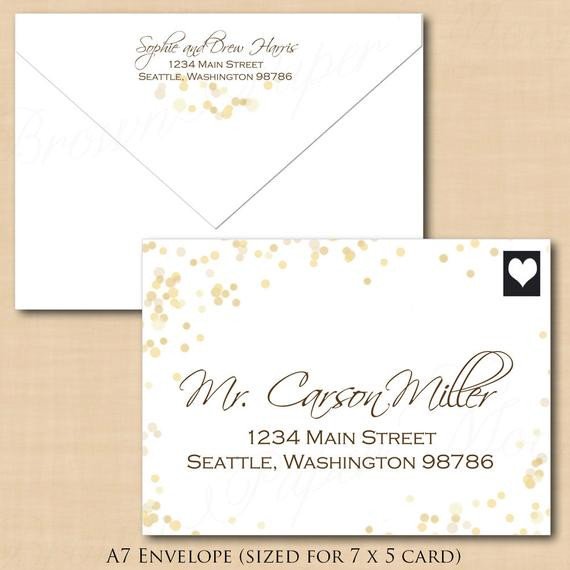 Microsoft Word A7 Envelope Template White Gold Sparkles Address Wedding Envelope by Brownpapermoon