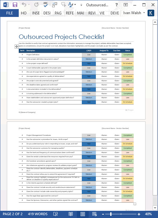 Microsoft Word Checklist Template Outsourced Projects Checklist – Word Template – software