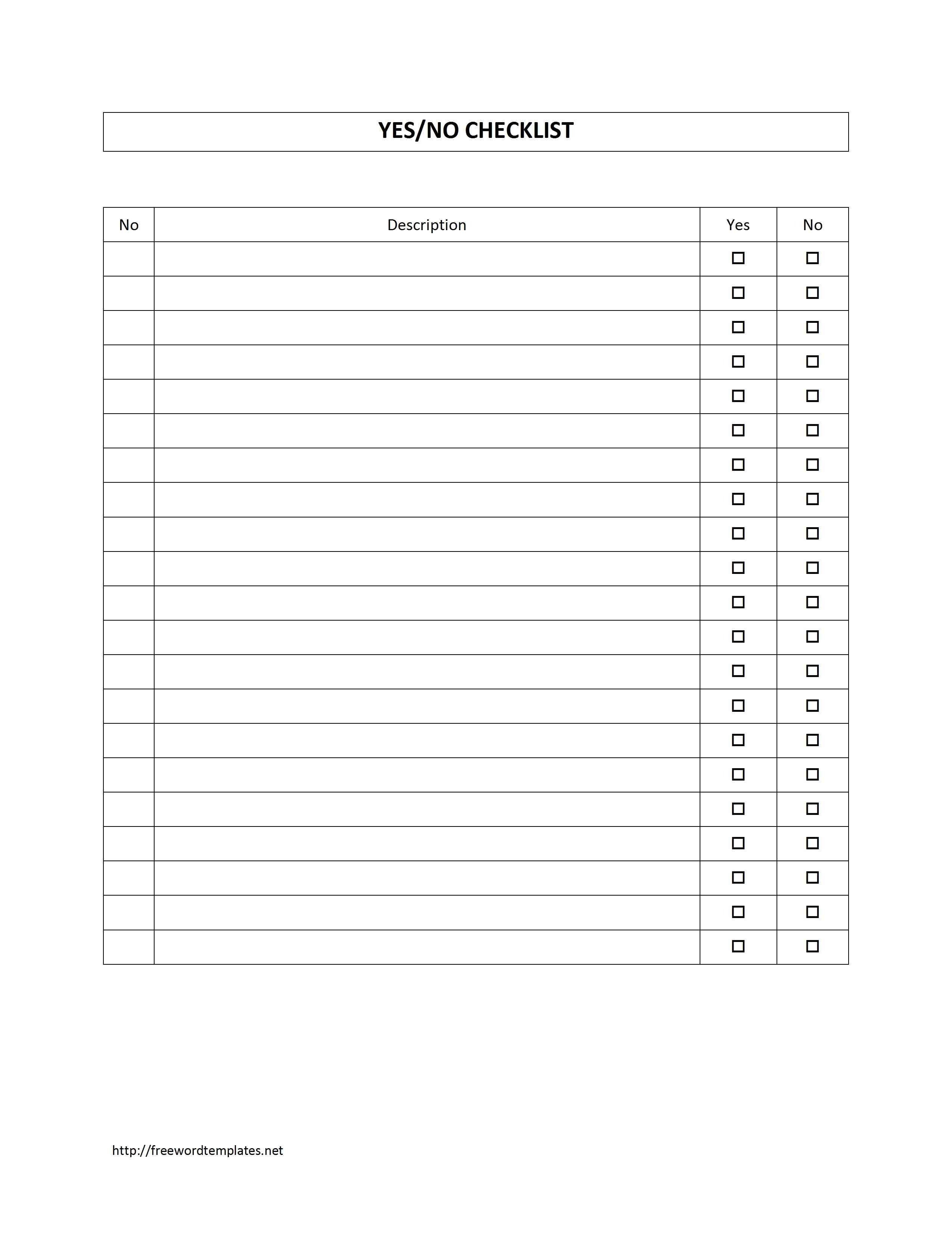 Microsoft Word Checklist Template Survey Sheet with Yes No Checklist Template