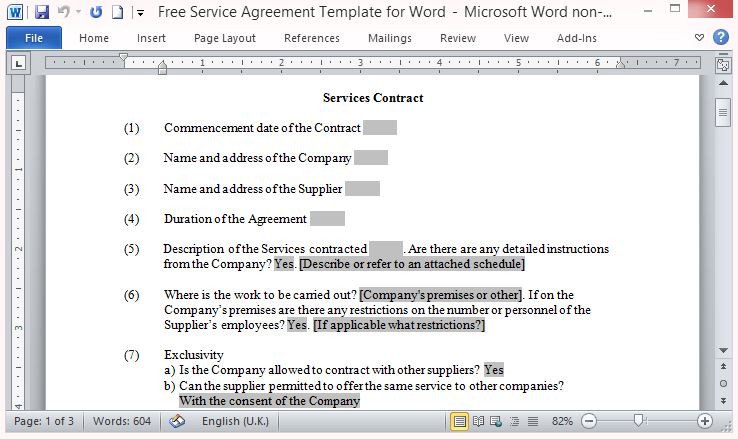 Microsoft Word Contract Template Free Service Contract Template