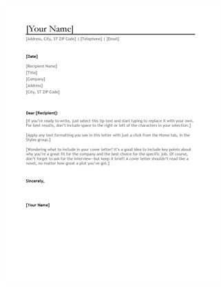 Microsoft Word Cover Letter Template Cv Cover Letter
