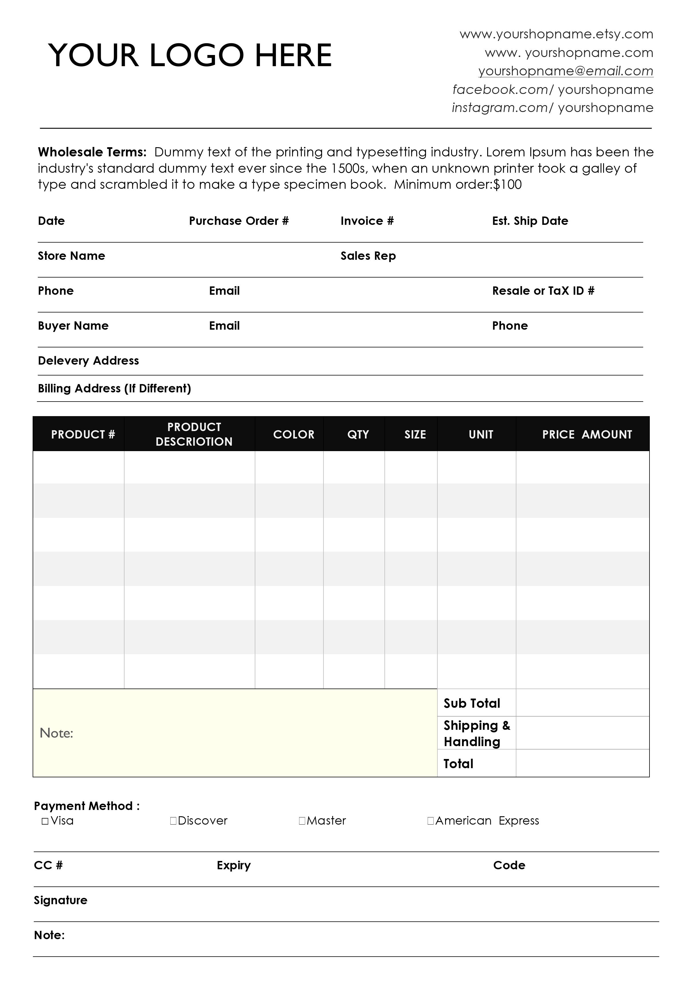 Microsoft Word forms Template Custom Catalog Custom Line Sheet Line Sheet Design