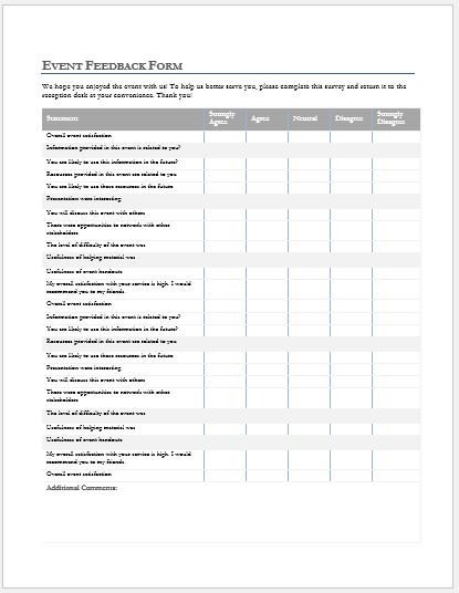 Microsoft Word forms Template Ms Word event Feedback forms