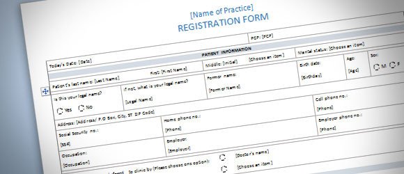 Microsoft Word forms Template Patient Registration form Template for Word 2013