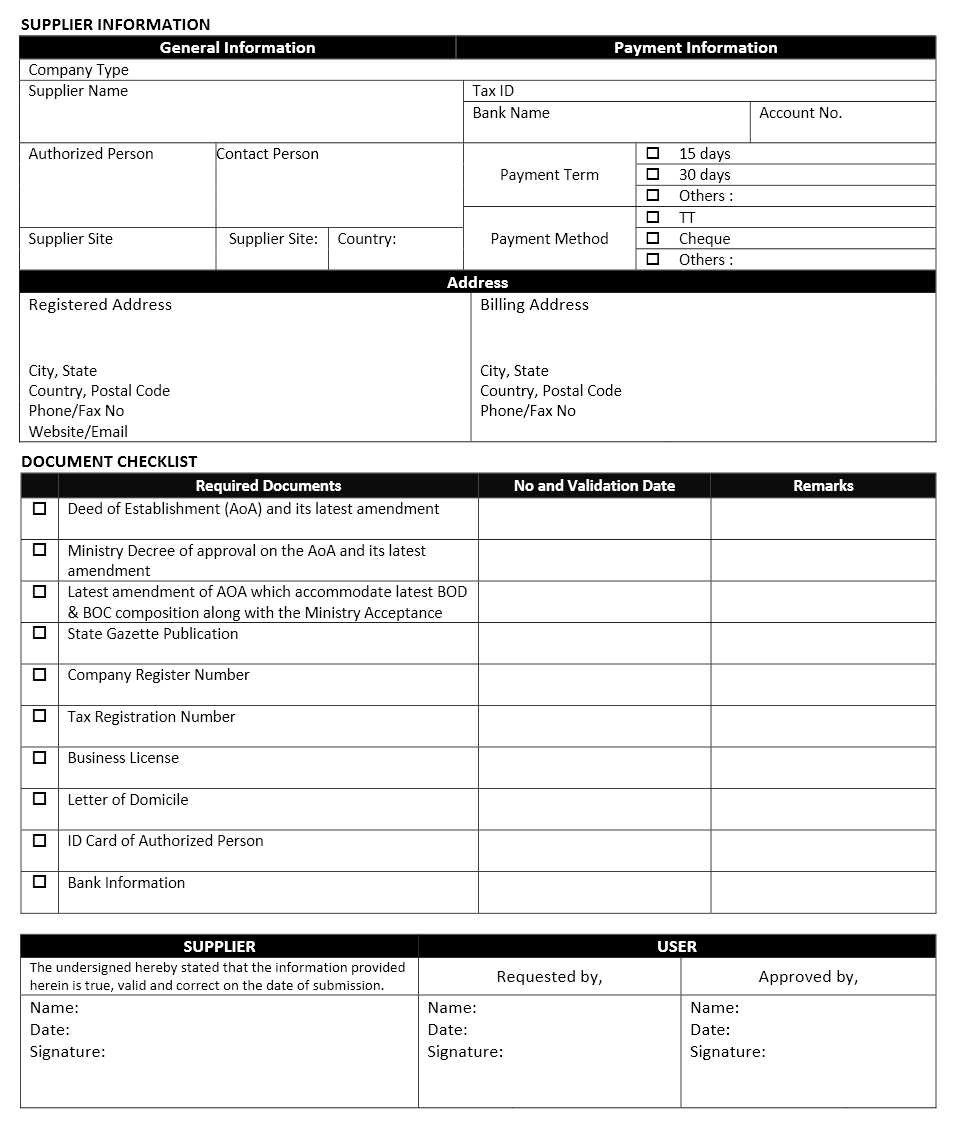 Microsoft Word forms Template Vendor Registration form Template