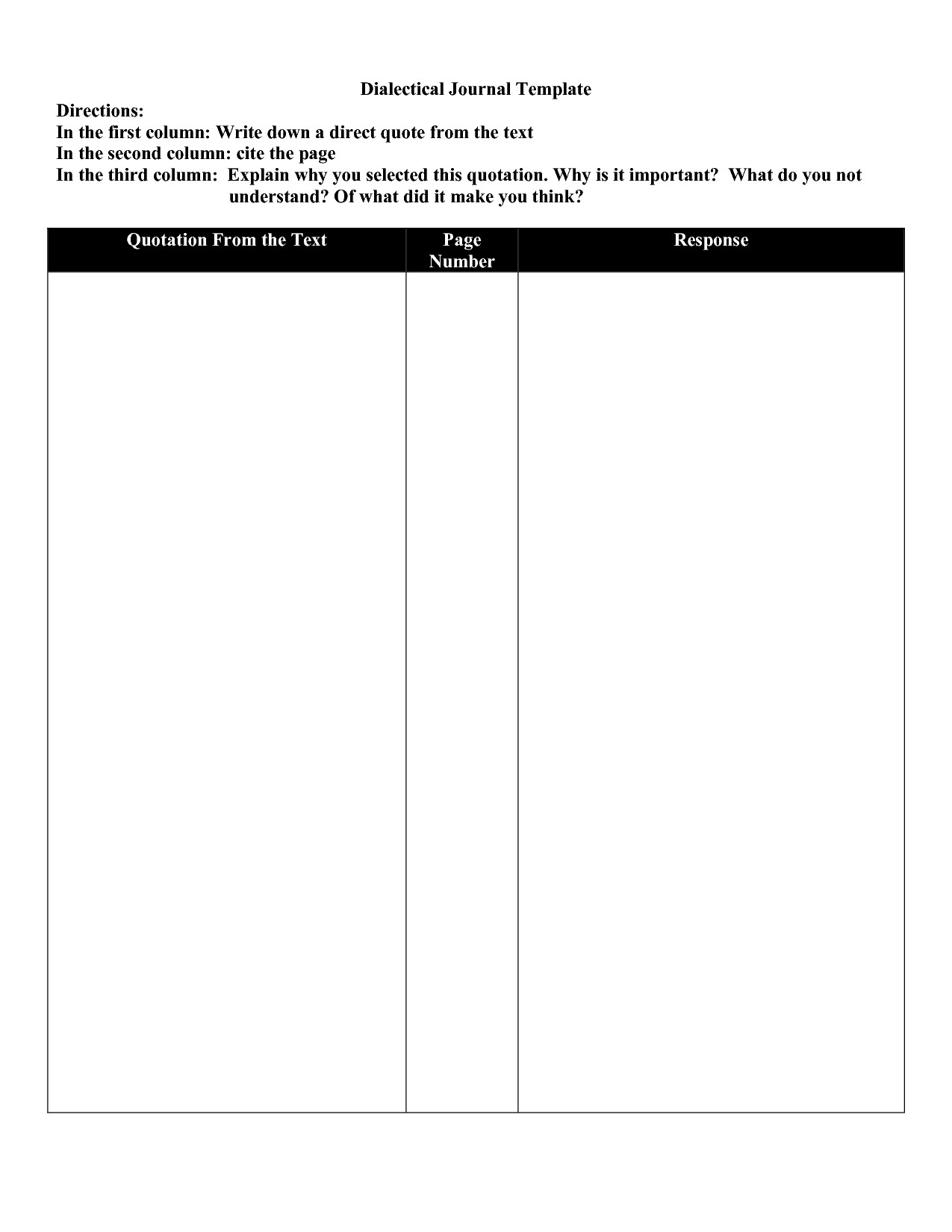 Microsoft Word Journal Templates Dialectical Journal Template