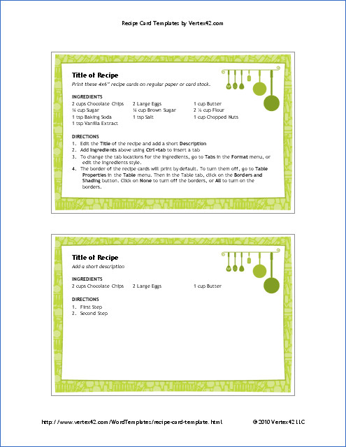Microsoft Word Recipe Card Template Free Printable Recipe Card Template for Word