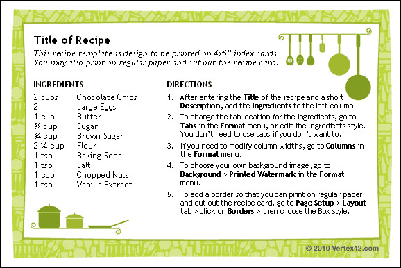 Microsoft Word Recipe Template Free Printable Recipe Card Template for Word