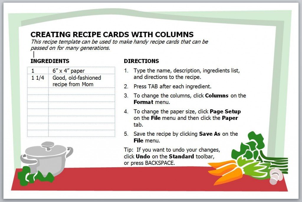 Microsoft Word Recipe Template Recipe Card Template
