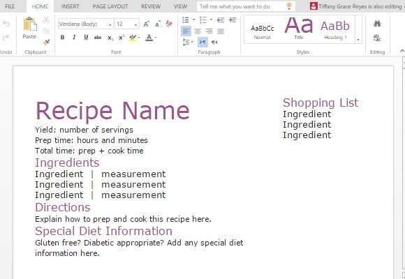 Microsoft Word Recipe Templates Recipe with Shopping List Template for Word