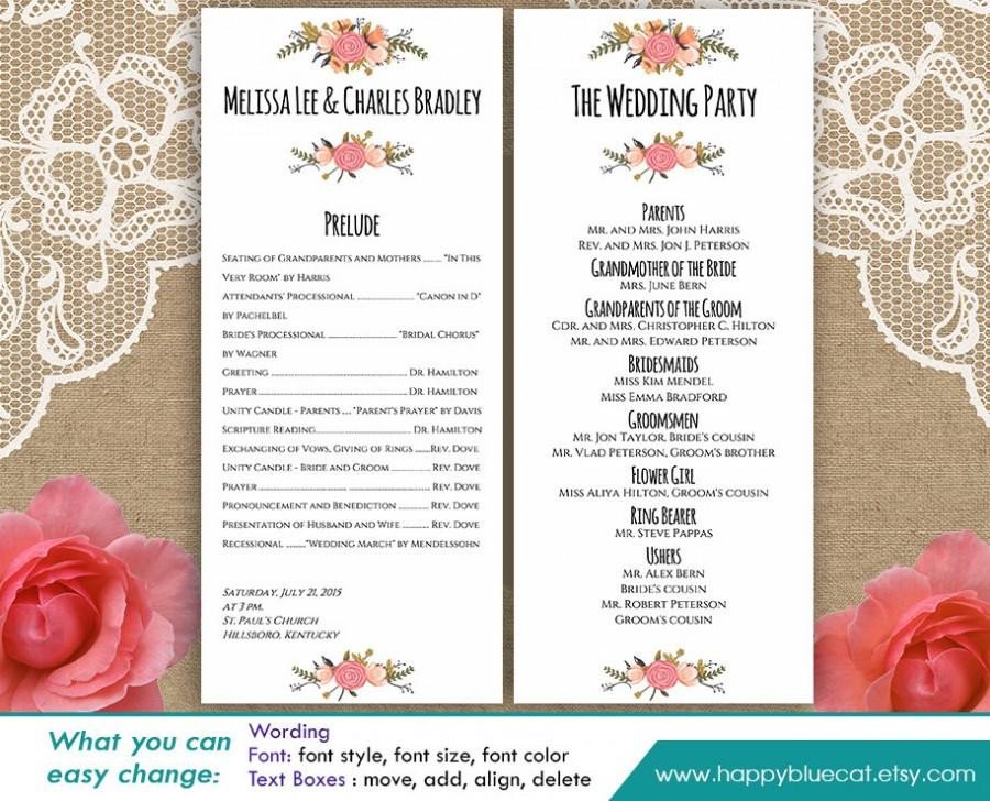 Microsoft Word Wedding Program Templates Diy Printable Program Wedding Template Instant Download