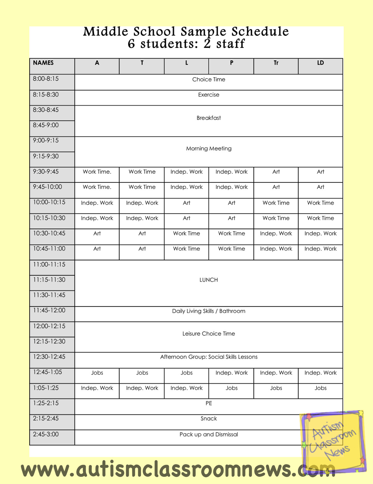 Middle School Schedule Template Back to School Setting Up Classrooms for Students with