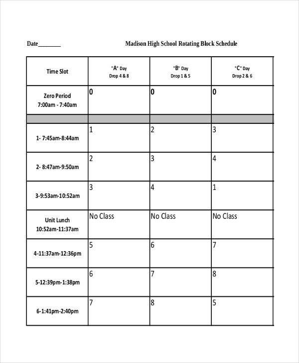 Middle School Schedule Template Blank School Schedule Template 6 Free Pdf Word format