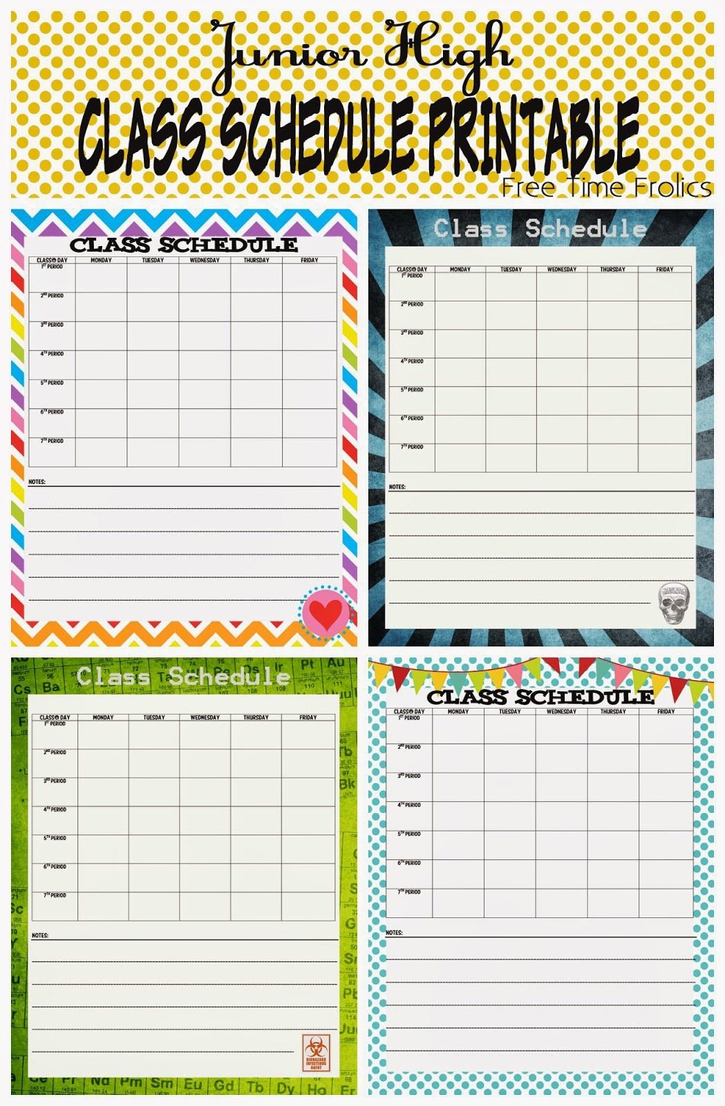 Middle School Schedule Template Junior High Class Schedule Printable