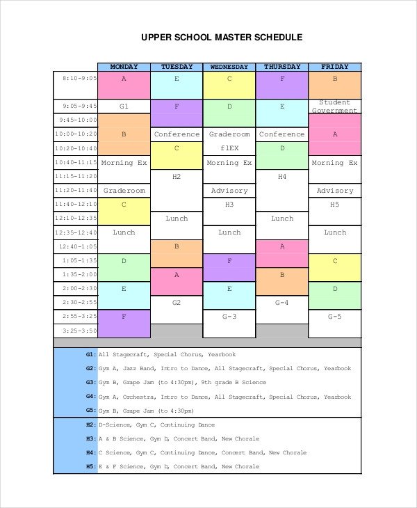Middle School Schedule Template Master Schedule Template 11 Free Word Pdf Documents