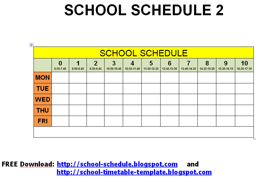 Middle School Schedule Template Schedule for School Printable Template School Schedule 2
