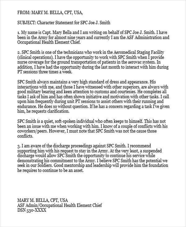 Military Character Reference Letter 22 Witness Letter Templates