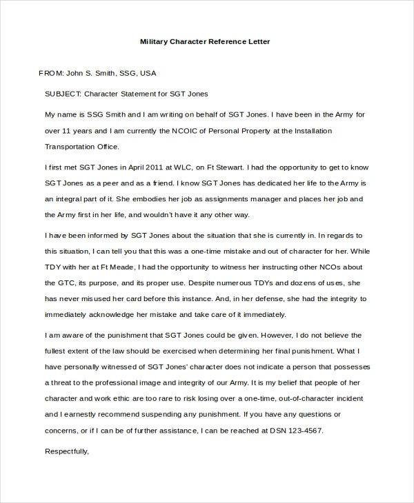 Military Character Reference Letter Sample Character Reference 9 Free Documents In Doc
