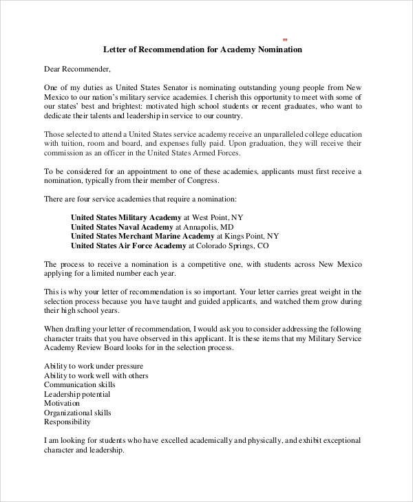 Military Letter Of Recommendation Template 7 Sample Military Re Mendation Letter Samples