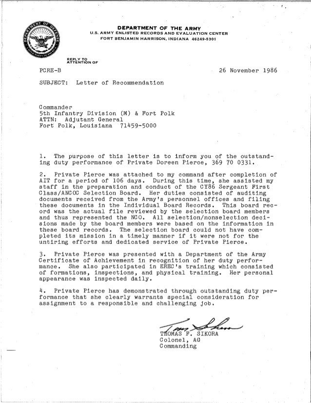 Military Letter Of Recommendation Template Army Letter Of Re Mendation