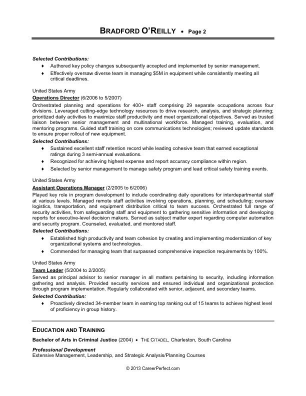 Military to Civilian Resume Template Careerperfect Management Resume after
