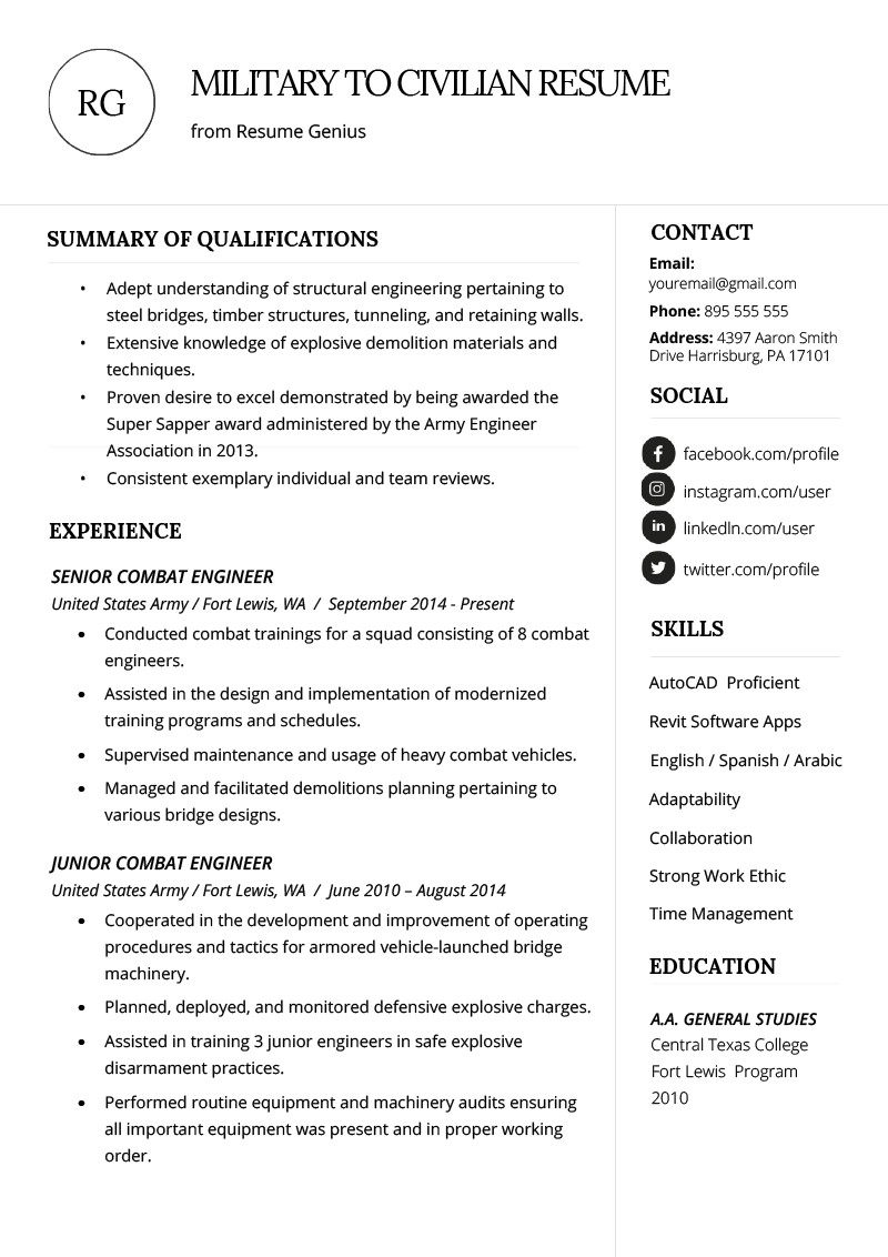 Military to Civilian Resume Template How to Write A Military to Civilian Resume