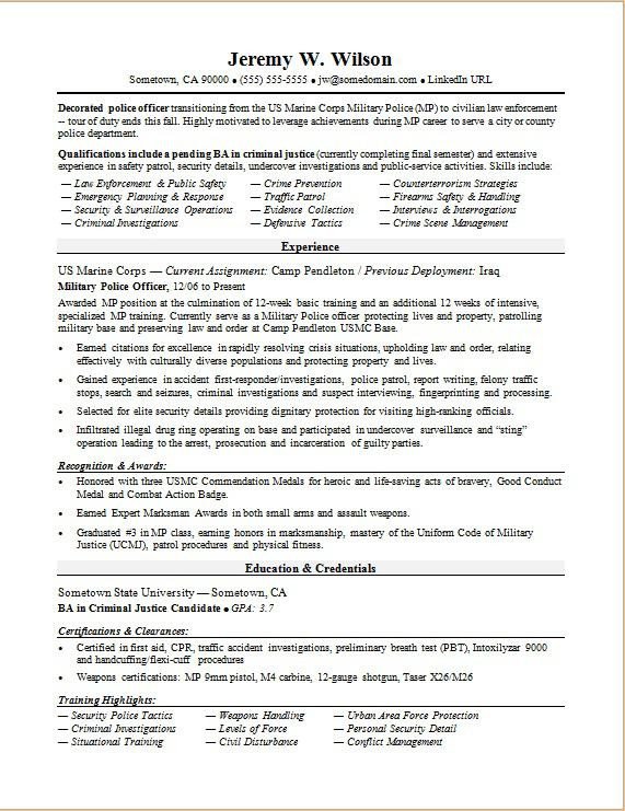 Military to Civilian Resume Template Police Ficer Military to Civilian Resume Sample