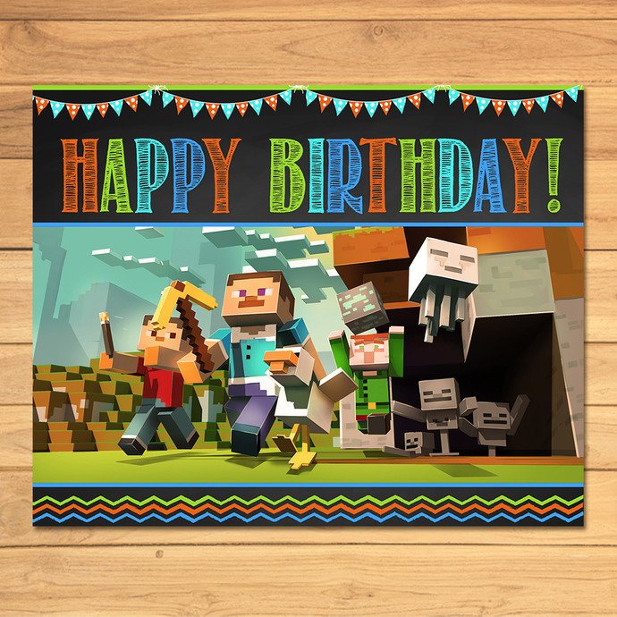 Minecraft Happy Birthday Images Minecraft Birthday Sign Chalkboard Flags by Monkstavern
