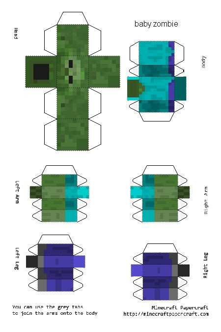 Minecraft Zombie Template Baby Zombie Minecraft Paper Model Templates