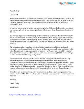 Ministry Support Letter Template Sample Church Fundraising Letters
