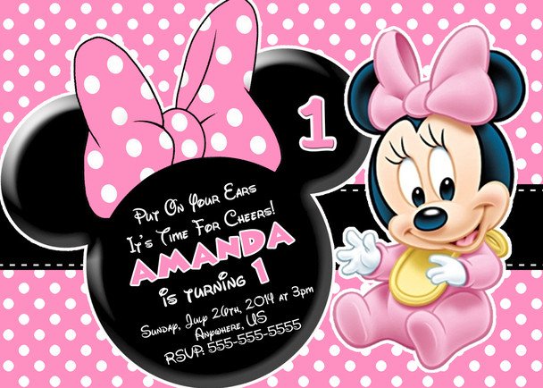 Minnie Mouse Invitation Maker Baby Minnie Mouse 1st Birthday Invitations