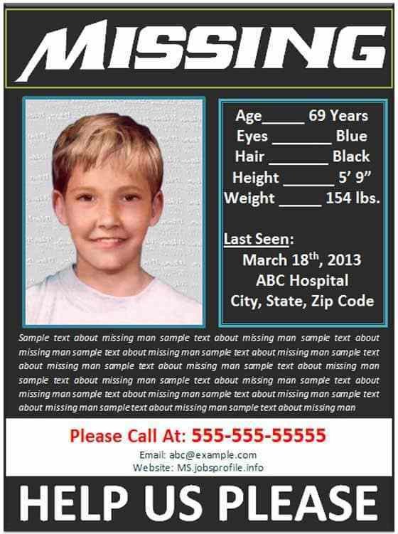 Missing Person Flyer Template 10 Missing Person Poster Templates Excel Pdf formats