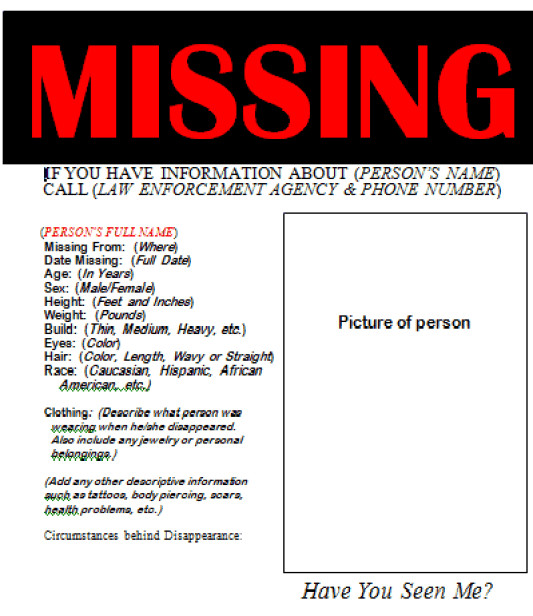 Missing Person Flyer Template 21 Free Missing Poster Word Excel formats