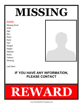 Missing Person Flyer Template Missing Person Flyer Reward