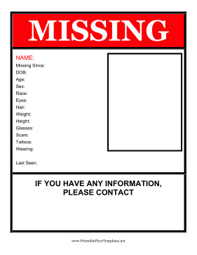 Missing Person Poster Template Missing Person Flyer