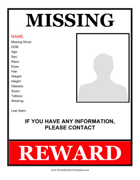 Missing Person Poster Template Missing Person Flyer Reward