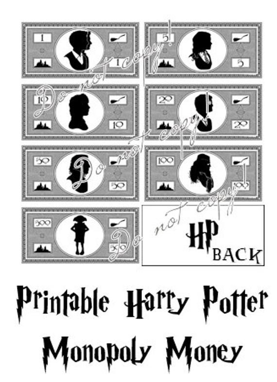 Monopoly Money Black and White Harry Potter Monopoly Money Printable Instant by