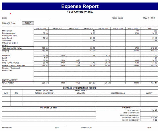 Monthly Business Expense Template Monthly Expense Report Template