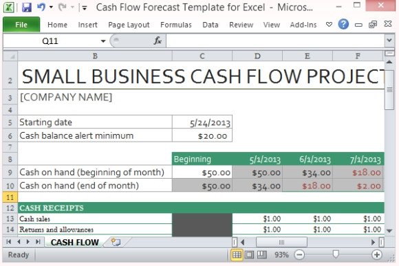 Monthly Cash Flow Template Cash Flow forecast Template for Excel