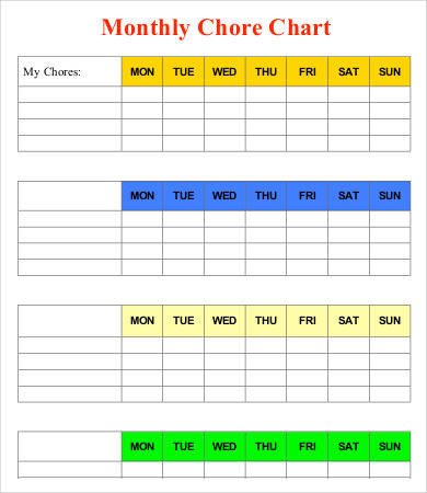 Monthly Chore Chart Template Chore Chart for Kids 7 Free Pdf Documents Download