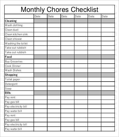 Monthly Chore Chart Template Chore Checklist Template 8 Free Word Pdf Documents