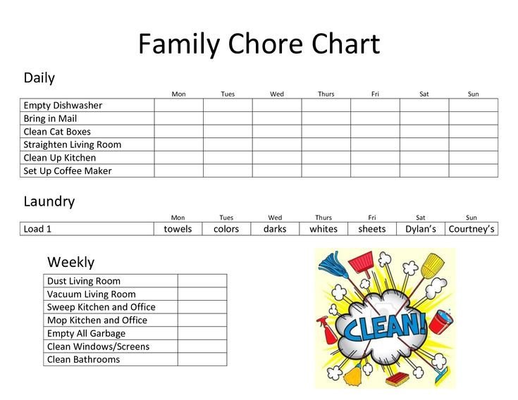 Monthly Chore Chart Template Daily Family Chore Chart Template