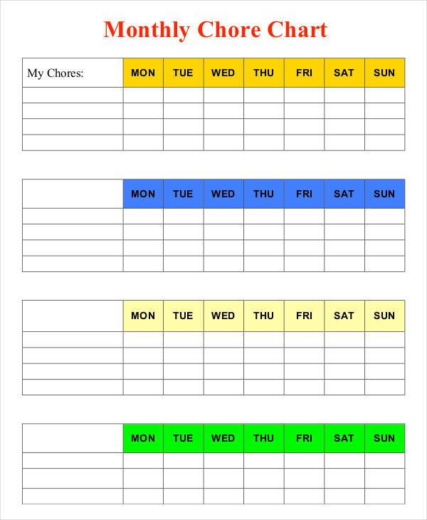 Monthly Chore Chart Template Printable Chore Chart 8 Free Pdf Documents Download