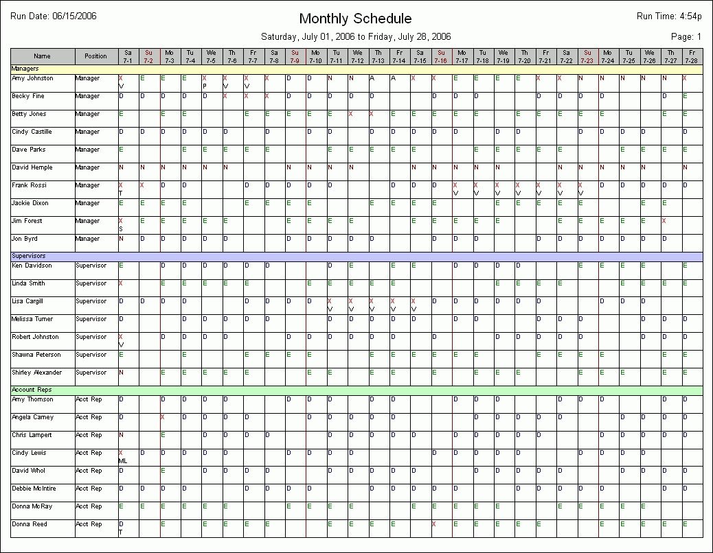 Monthly Employee Schedule Template Excel Monthly Employee Schedule Template